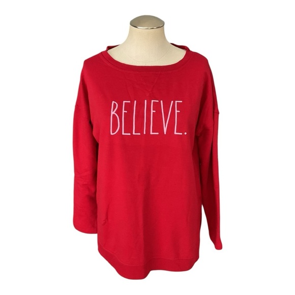 Rae Dunn Tops - Rae Dunn “BELIEVE.” Red Christmas Sweatshirt – Women’s Size S